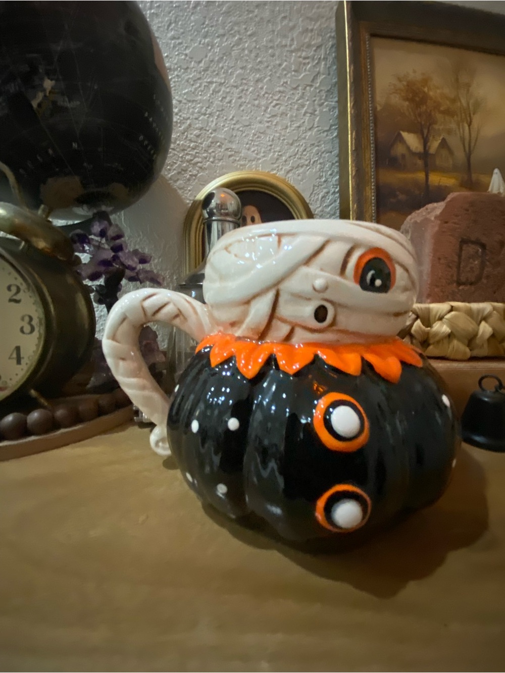 Johanna Parker hand-Painted Black and Orange Ceramic mummy Mug -